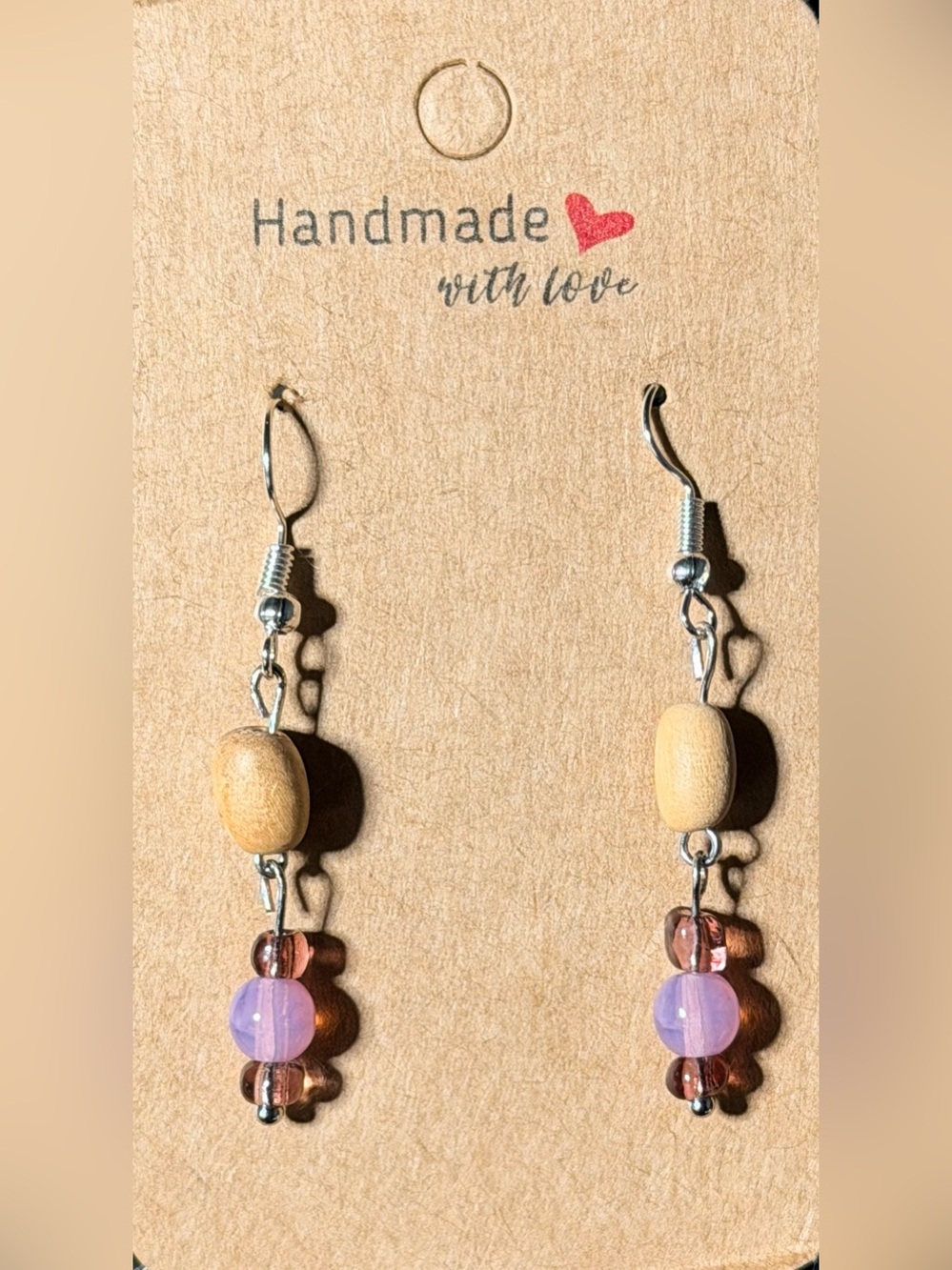 ✨Handmade✨ Pink & Natural Bead Dangle Earrings - Hypoallergenic